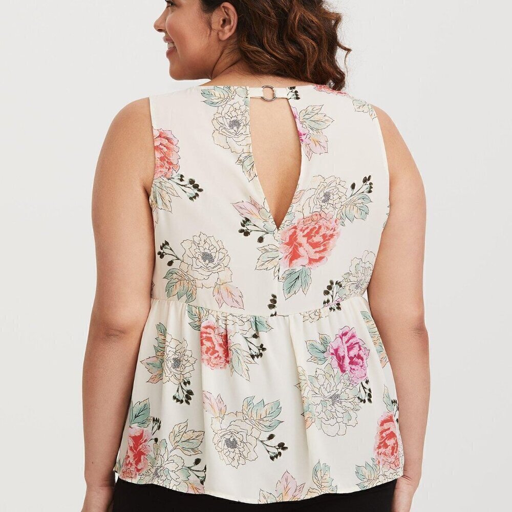 Torrid Ivory Floral Lace-Up Georgette Babydoll 2x - Picture 3 of 10
